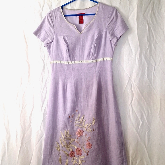 3/$20--Vintage Linen Embroidered Sheath Dress, Lavender Sz 6, NWOT - Picture 15 of 15
